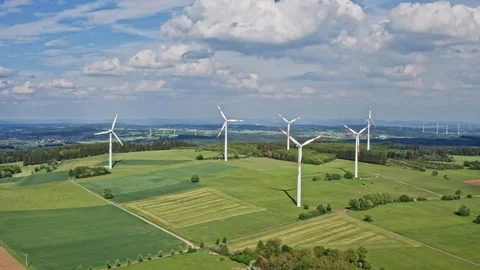 Drone flight over a wind power plant in germany Stock-Footage 111044346