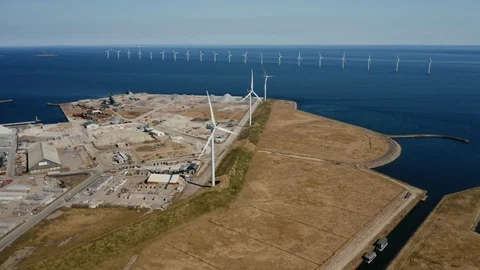 Drone Flight Over Wind Turbines Stockbeeldmateriaal 128644647