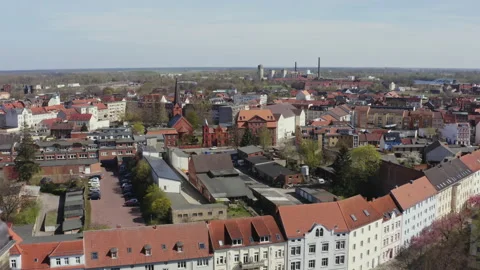 Drone flight over Wittenberge a small town in Brandenburg Germany. In the Stock Footage 163123097