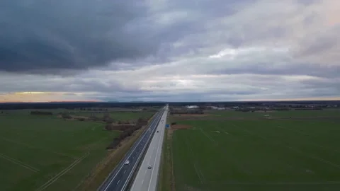 Drone flight with pan and track over highway autobahn Stock Footage 159673414