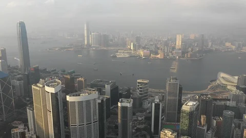 Drone flight past skyline of Hong Kong a... | Stock Video | Pond5