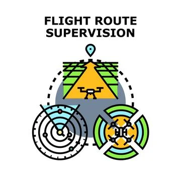 Drone flight route supervision and control concept Stock Illustration