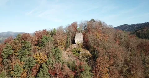 Drone flight to a ruined castle Stock Footage 293590687