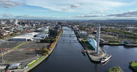 Drone flight from Science Centre to Scottish Event Campus, SEC, 5K Stock Footage 219465200