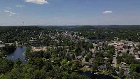 Drone Flight Slightly Rising Over Lions Lookout Showing Lakes (Muskoka - Hun Stock Footage 314233711