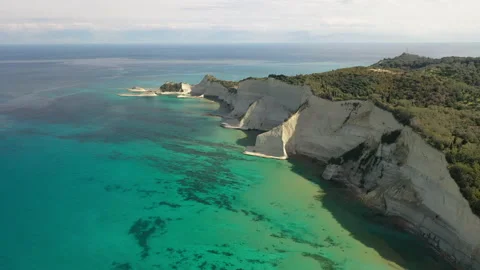 Drone Flight Summer Ocean Cliffs Peroulades, Logas, Corfu, Greece 2 스톡 동영상 230711240