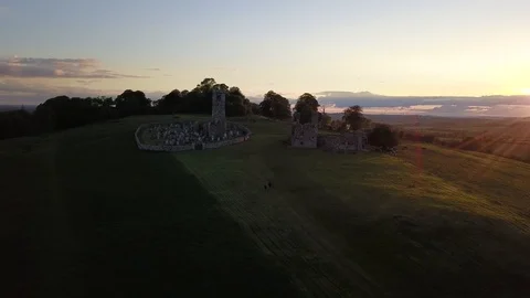 Drone flight at sunset over ancient monastic site Stock Footage 109351418