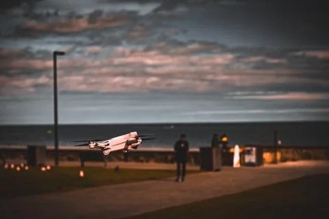 Drone Flight at Sunset Stock Photos