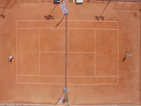 Drone Flight on the tennis court during a game Stock Footage