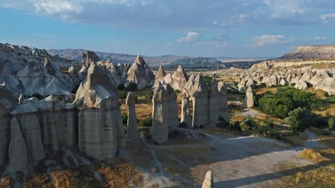 Drone flight through astonishing Cappadocian rock formations. Turkey. Stock Footage 346372888