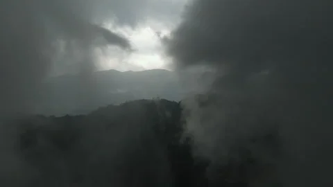 Drone flight through dark clouds before a storm in Pokhara city Stock Footage 244570569