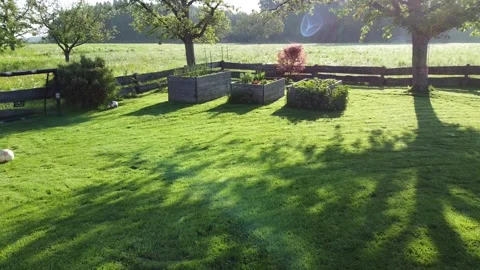 Drone flight through garden 動画素材 194451507