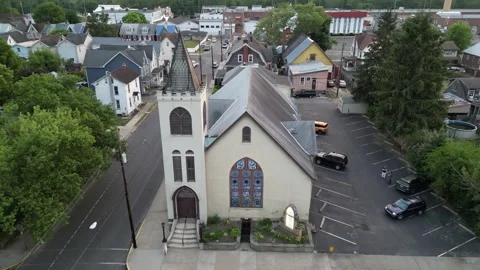 A drone flight through historic downtown Huntingdon, Pennsylvania. Stock Footage 243402986