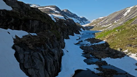 Drone flight through narrow mountain gorge near Kjerag. Stock Footage 328129407