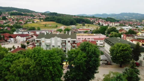 Drone flight through the park in town Gornji Milanovac Stock Footage 261828642