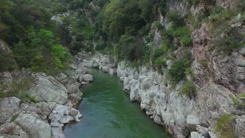 Drone Flight Through Rocky River Gorge in Greece Stock Footage 337165151