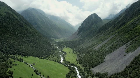 Drone flight through the Tian Shan Mountains in Kyrgyzstan Stock Footage 197301096