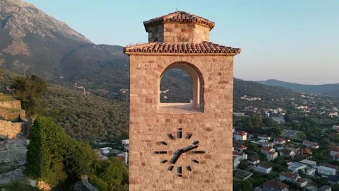 Drone flight through tower arches Stock Footage 248362308