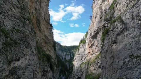 Drone Flight Through the Towering Cliffs of Trigrad Gorge, Bulgaria Stock Footage 340633355