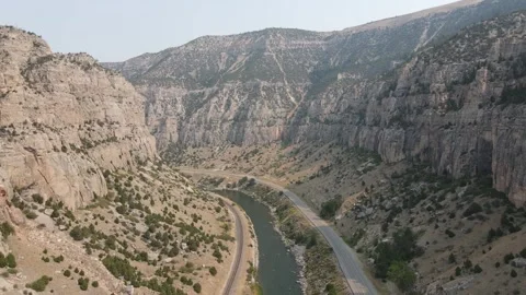 Drone Flight Through Wind River Canyon in Wyoming Stock Footage 335009919