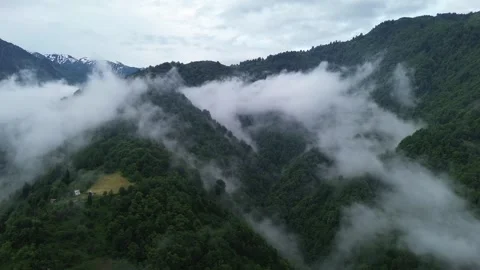 Drone Flight Toward Misty Gorge and Mountain Village Houses, Georgia 스톡 동영상 337333252