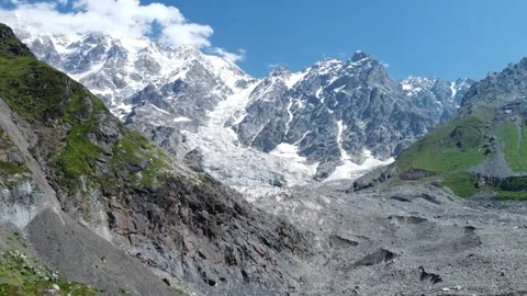 Drone Flight Toward Mount Shkhara  | 4K Aerial of Georgia’s Highest Peak Stock Footage 312331015