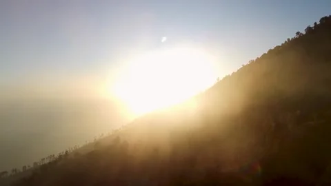 Drone Flight Toward Sunrise Over Mountain Ridge in 1920x1080 Stock Footage 315224470