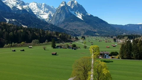 A drone flight towards Alps mountain range, Zugspitze Stock Footage 88782002