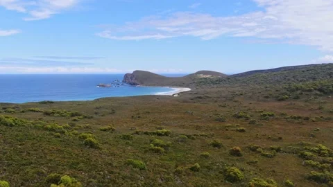 Drone flight towards Cape Bruny Lighthouse, Bruny Island, Tasmania, Australia. Stock Footage
