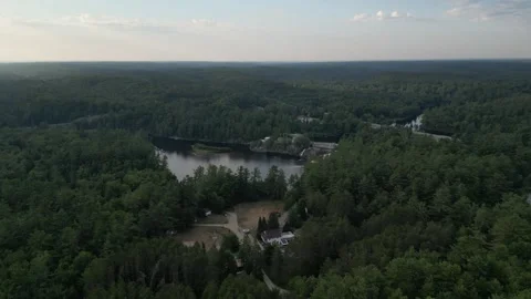 Drone Flight towards High Falls Bracebridge Muskoka (evening) Stock Footage 314233705