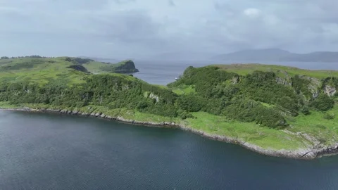 Drone Flight Towards Lone Sailboat at Anchor | Port Ramsay Lismore Island Stock Footage 331312071