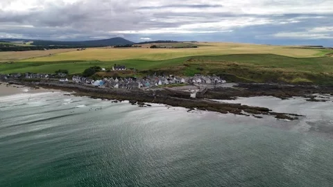 Drone Flight Towards Sailing Boat Anchored at Lunan Bay Stock Footage 331303082