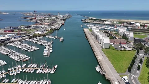 Drone flight towards the sea in Dunkirk (Dunkerque), France Video stock 293714561