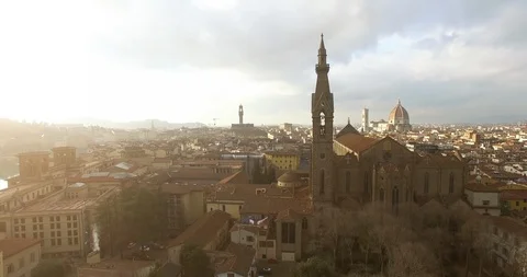 Drone flight towards the tower of Basilica of Santa Croce. Florence. Italy Stock Footage 121809736