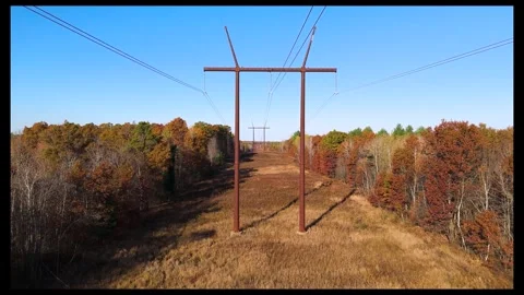 Drone flight under power lines Stock Footage 297282441