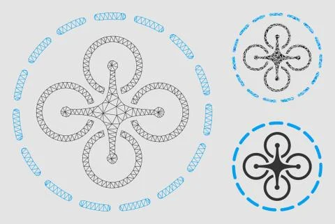 Drone Flight Vector Mesh Wire Frame Model and Triangle Mosaic Icon Stock Illustration