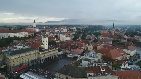Drone flight of Zagreb old town, beautiful mountain scenery, European capital 動画素材 85843373