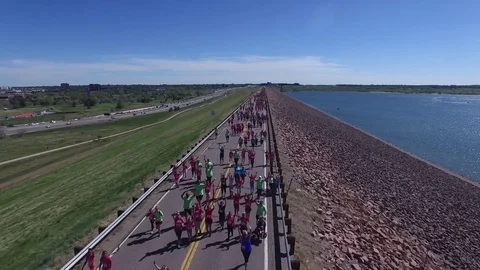 Drone fly by 5k run Stock Footage 77333511