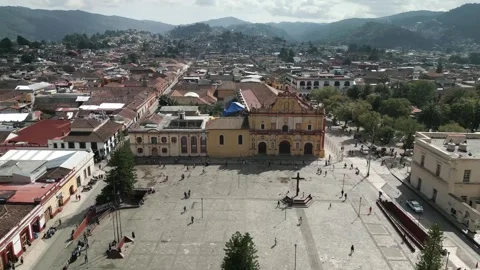 Drone fly above main square of San Cristobal de las Casas In mexico Chiapas Stock Footage 259062542