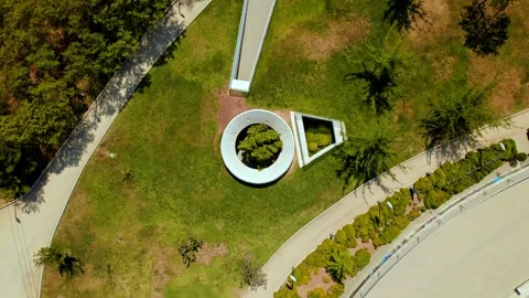 Drone fly above Memorial 9 green urban Park of Bicentenario Vitacura, Chilean Vídeos de archivo 295377594