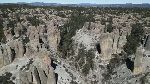 Drone fly above Monk stone valley in Creel Chihuahua Mexico aerial Stock Footage 270218171