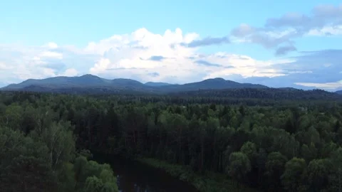 Drone fly above mountain around taiga forest. Siberian landscape Stock Footage 247201573