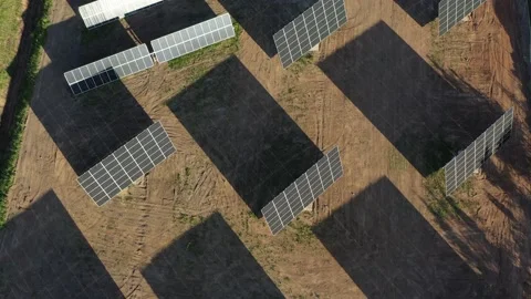 Drone fly above new small solar power station in province, aerial Stock Footage 139609860
