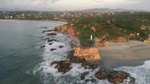 Drone fly above Zicatela la Punta Puerto Escondido Mexico Oaxaca Stock Footage 259062295