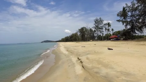 Drone Fly Along The Pantai Rhu Sepuluh Stock Video Pond5