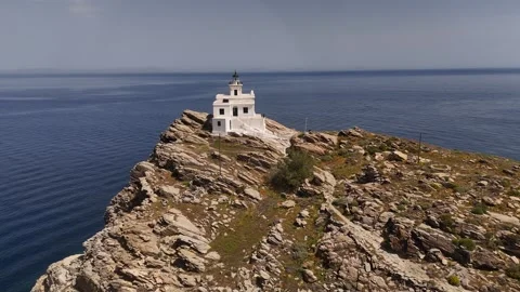 Drone Fly-In and Orbit of Korakas Lighthouse on Paros Island, 4K Stock Footage 337175516