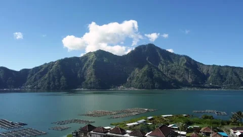 Drone fly around volcano and lake Bali Indonesia Stock Footage 158410359