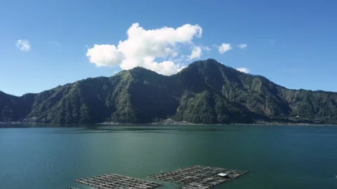 Drone fly around volcano and lake Bali Indonesia Stock Footage 159639701