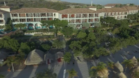 Drone fly by close up of the Sandals all inclusive resort on the island of Video stock 336395020