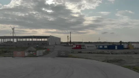 Drone fly by construction site Stock Footage 158444948